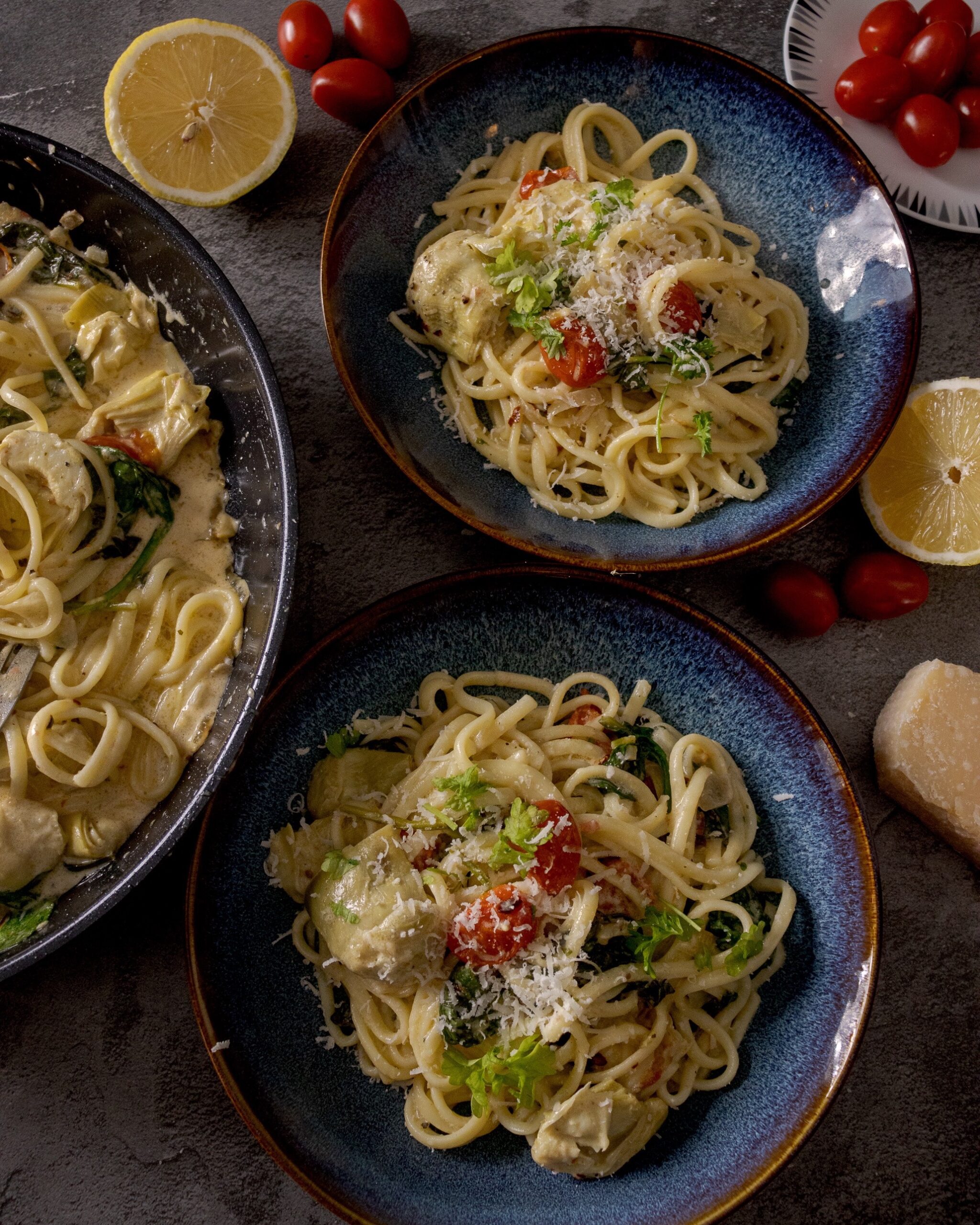 Krämig pasta med spenat, körsbärstomater och kronärtskocka – Khadijas  Kitchen